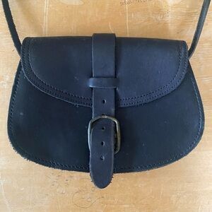 Mini Black Leather Crossbody Bag with belt loop attachment